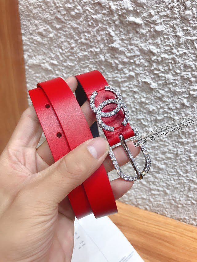 Chanel女士皮帶 香奈兒鑲嵌鑽石針扣小腰帶 香奈兒雙面可用小牛皮皮帶  jjp1097